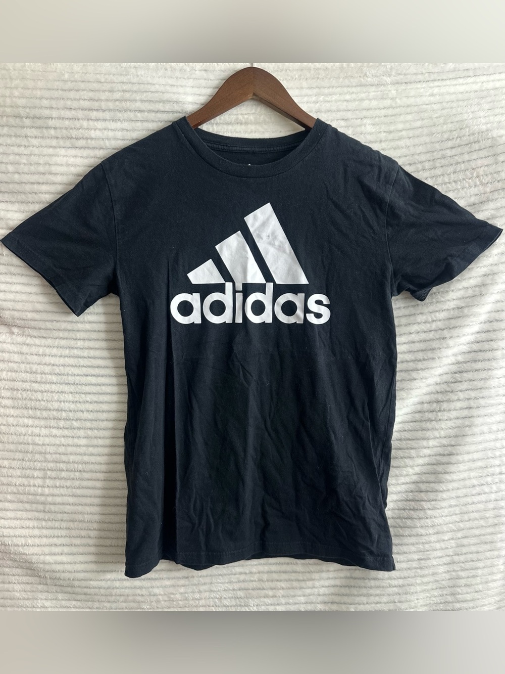 adidas Black T- Kids Short Sleeve(small faded patch on front stripe)